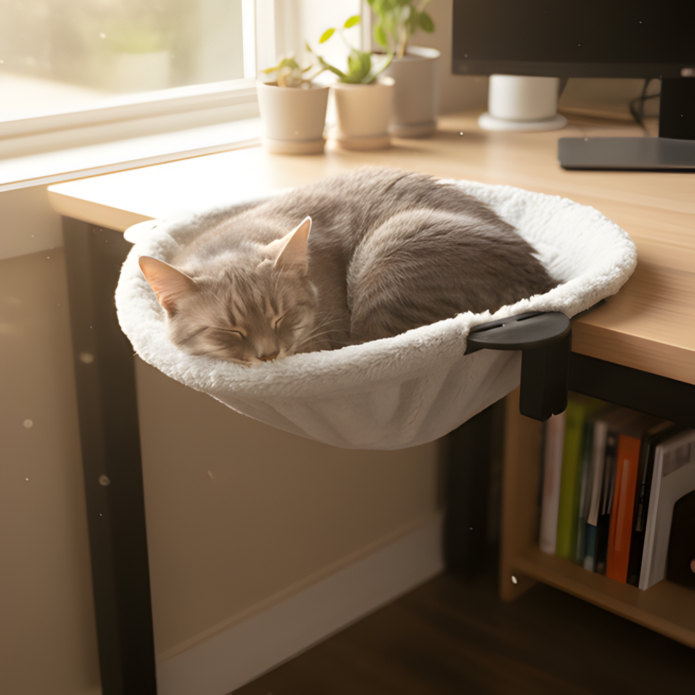 CloudCling │ Desk Mounted Plush Cat Hammock