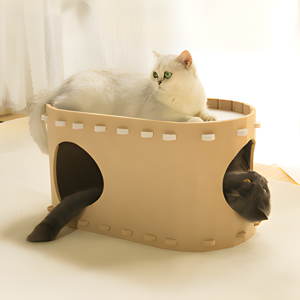 CozyHaven │ Felt Cat Hideaway Bed with Dual Level Comfort