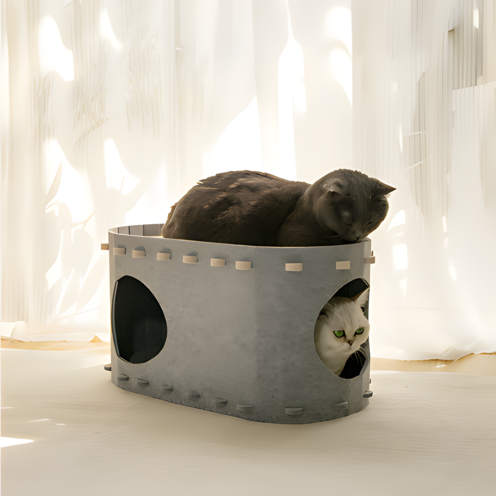 CozyHaven │ Felt Cat Hideaway Bed with Dual Level Comfort