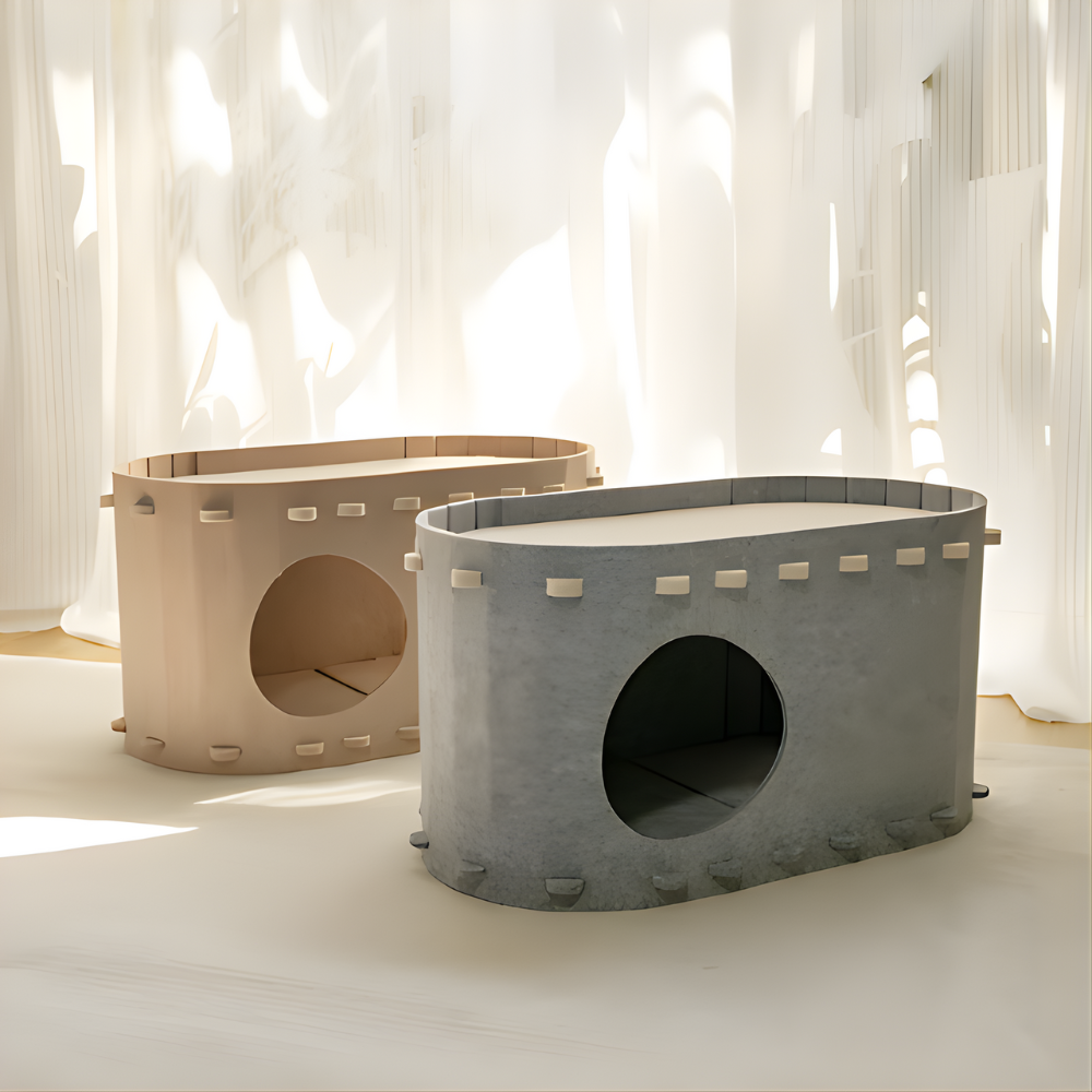CozyHaven │ Felt Cat Hideaway Bed with Dual Level Comfort