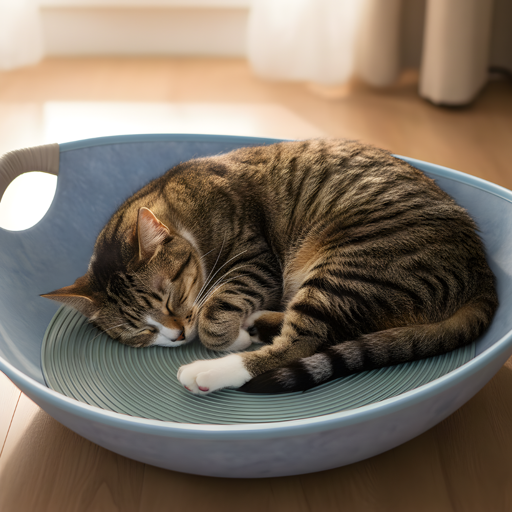FeltHaven │ Round Felt Cat Bed with Scratcher Base