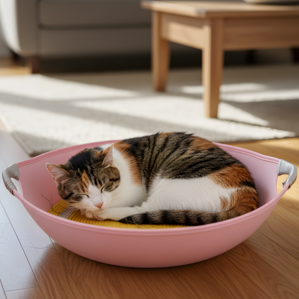 FeltHaven │ Round Felt Cat Bed with Scratcher Base