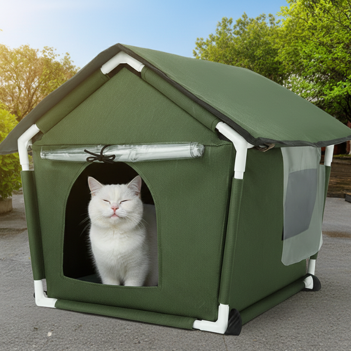 ShelterMax │ Weatherproof Outdoor Cat House with Insulated Shelter